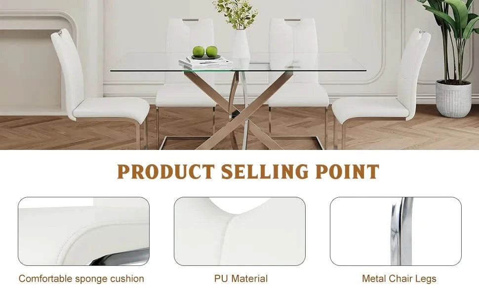 Modern Dining Chairs with Faux Leather Padded Seat Dining Living Room Chairs Upholstered Chair with Chrome Metal Legs Design for Kitchen, Living, Bedroom, Dining Room Side Chairs Set of 4 Default -DTYStore