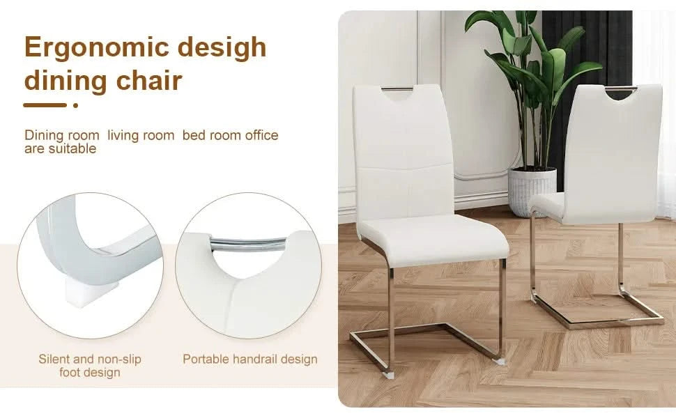 Modern Dining Chairs with Faux Leather Padded Seat Dining Living Room Chairs Upholstered Chair with Chrome Metal Legs Design for Kitchen, Living, Bedroom, Dining Room Side Chairs Set of 4 Default -DTYStore