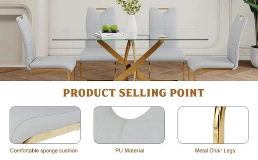 Modern Dining Chairs with Faux Leather Padded Seat Dining Living Room Chairs Upholstered Chair with gold Metal Legs Design for Kitchen, Living, Bedroom, Dining Room Side Chairs Set of 6 Default -DTYStore