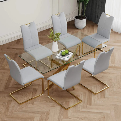 Modern Dining Chairs with Faux Leather Padded Seat Dining Living Room Chairs Upholstered Chair with gold Metal Legs Design for Kitchen, Living, Bedroom, Dining Room Side Chairs Set of 6 Default -DTYStore