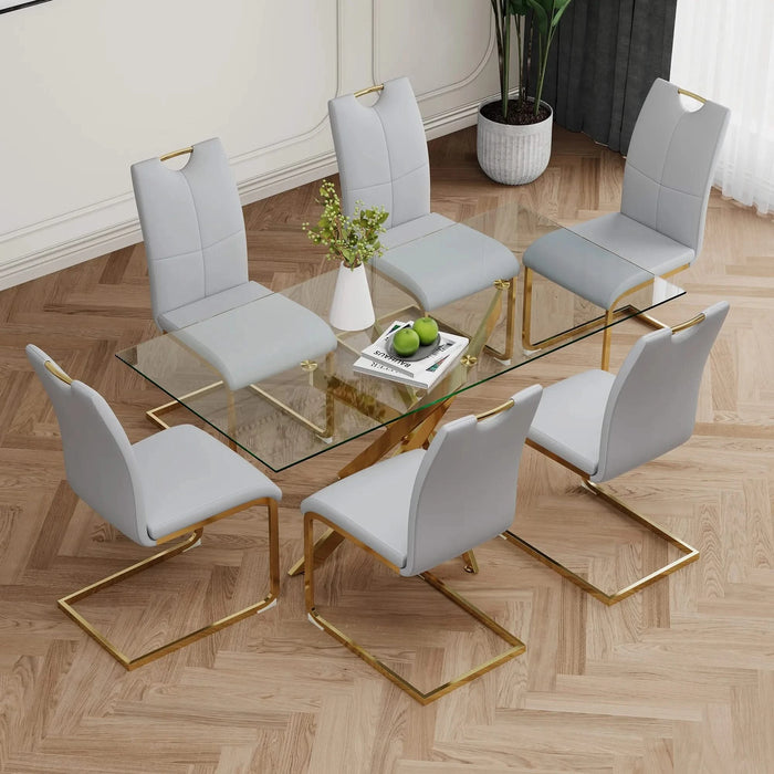 Modern Dining Chairs with Faux Leather Padded Seat Dining Living Room Chairs Upholstered Chair with gold Metal Legs Design for Kitchen, Living, Bedroom, Dining Room Side Chairs Set of 6 Default -DTYStore