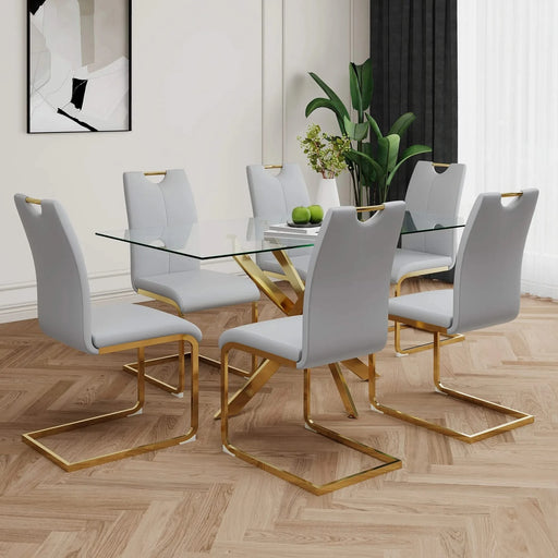 Modern Dining Chairs with Faux Leather Padded Seat Dining Living Room Chairs Upholstered Chair with gold Metal Legs Design for Kitchen, Living, Bedroom, Dining Room Side Chairs Set of 6 Default -DTYStore