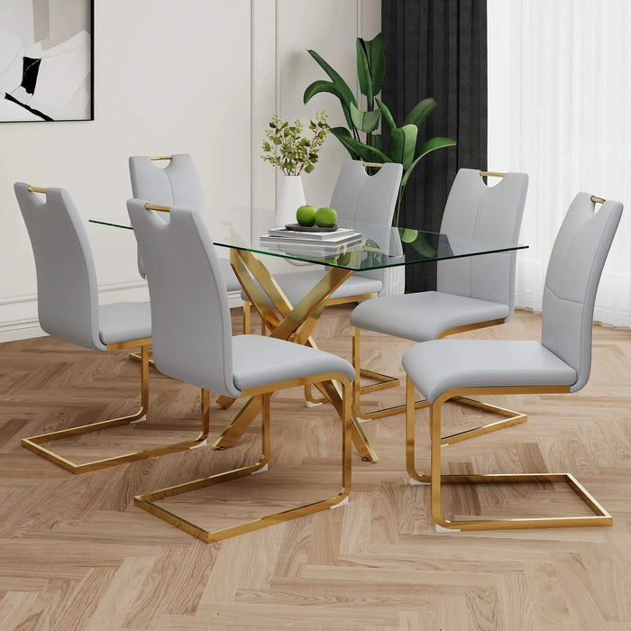 Modern Dining Chairs with Faux Leather Padded Seat Dining Living Room Chairs Upholstered Chair with gold Metal Legs Design for Kitchen, Living, Bedroom, Dining Room Side Chairs Set of 6 Default -DTYStore