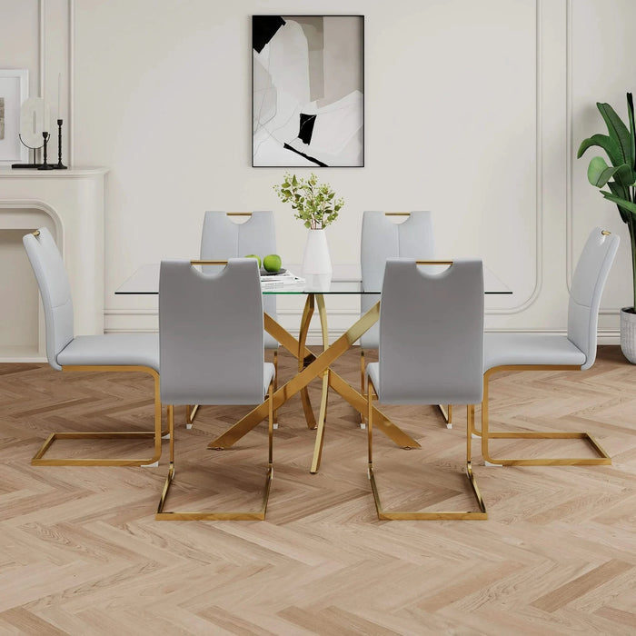 Modern Dining Chairs with Faux Leather Padded Seat Dining Living Room Chairs Upholstered Chair with gold Metal Legs Design for Kitchen, Living, Bedroom, Dining Room Side Chairs Set of 6 Default -DTYStore