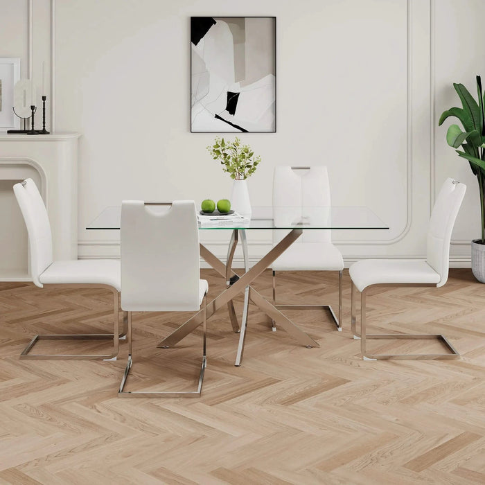 Modern Dining Chairs with Faux Leather Padded Seat and Chrome Metal Legs for Kitchen, Living, Bedroom, Dining Room Default -DTYStore