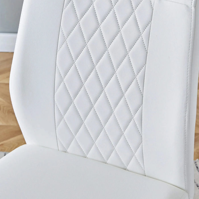 Modern Dining Chairs with Faux Leather Padded Seat and Metal Legs in White, Set of 4 Default -DTYStore