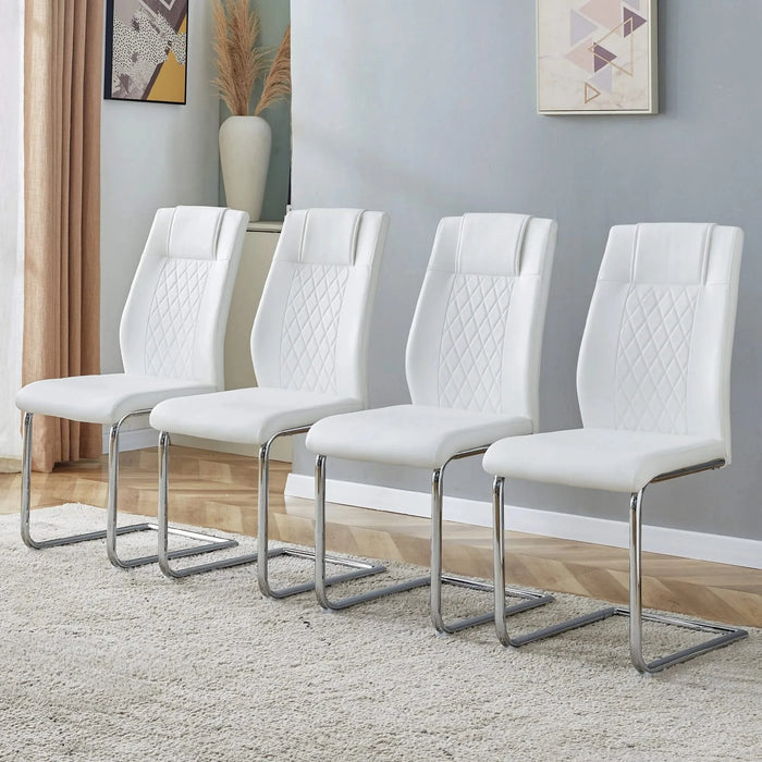 Modern Dining Chairs with Faux Leather Padded Seat and Metal Legs in White, Set of 4 Default -DTYStore