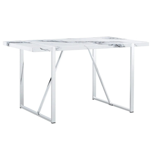 Modern Dining Table, 55 inch Faux Marble Kitchen Table for 4 People, Rectangular Dinner Table for Dining Room, Home Office, Living Room Furniture, Easy Assembly, (White & Silver)(Only Table) Default -DTYStore