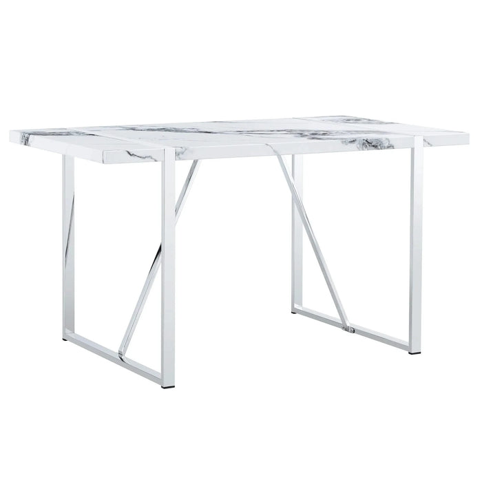 Modern Dining Table, 55 inch Faux Marble Kitchen Table for 4 People, Rectangular Dinner Table for Dining Room, Home Office, Living Room Furniture, Easy Assembly, (White & Silver)(Only Table) Default -DTYStore