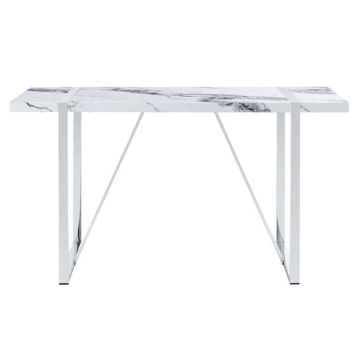 Modern Dining Table, 55 inch Faux Marble Kitchen Table for 4 People, Rectangular Dinner Table for Dining Room, Home Office, Living Room Furniture, Easy Assembly, (White & Silver)(Only Table) Default -DTYStore