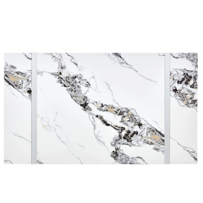 Modern Dining Table, 55 inch Faux Marble Kitchen Table for 4 People, Rectangular Dinner Table for Dining Room, Home Office, Living Room Furniture, Easy Assembly, (White & Silver)(Only Table) Default -DTYStore