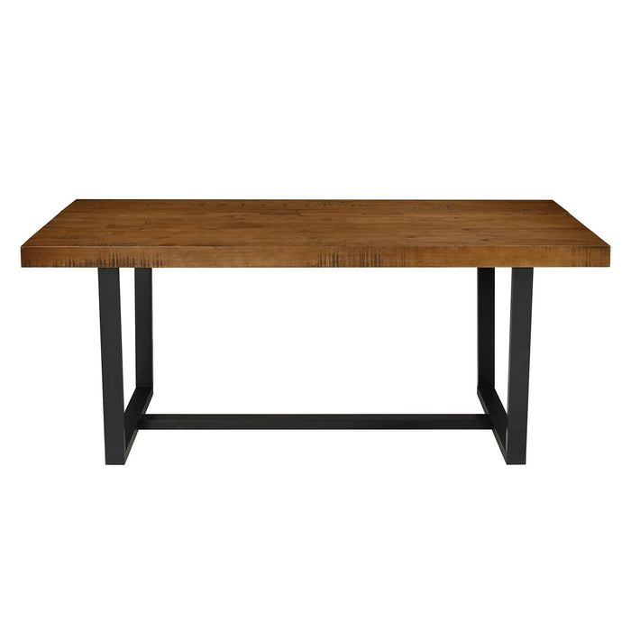 Modern Distressed Dining Table - Rustic Oak Solid Wood and Metal Frame Default -DTYStore