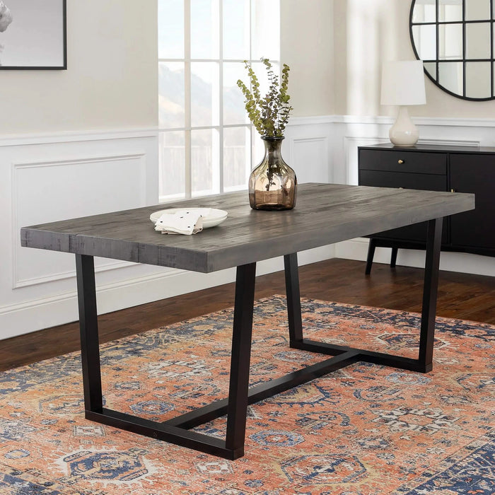 Modern Distressed Solid Wood and Metal Open Frame Dining Table - Grey Pine 72' Default -DTYStore