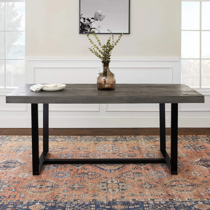 Modern Distressed Solid Wood and Metal Open Frame Dining Table - Grey Pine 72' Default -DTYStore