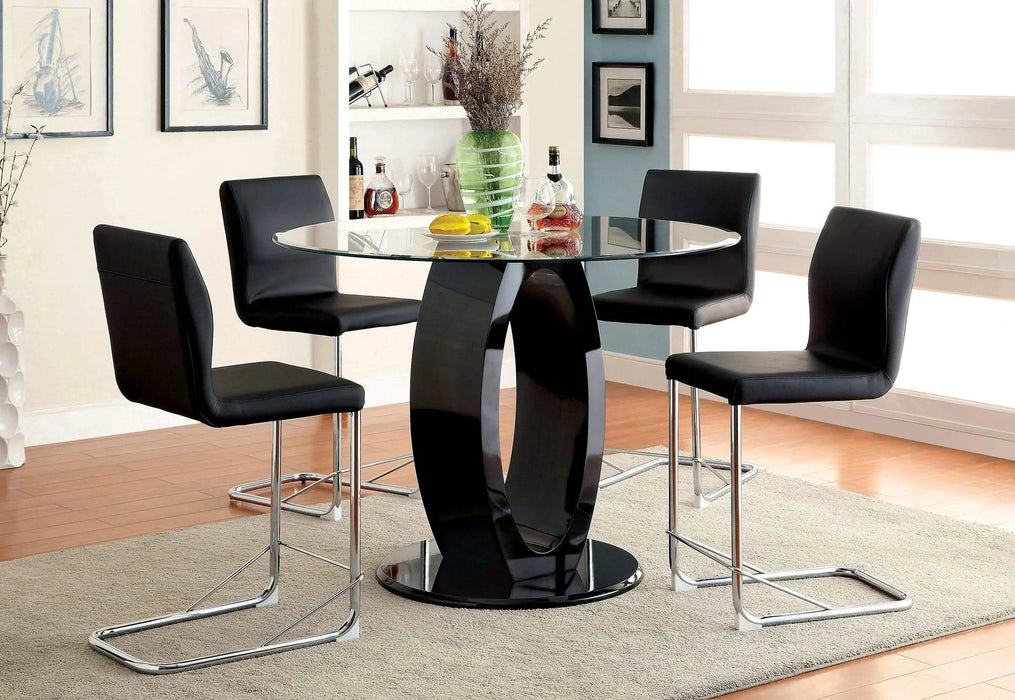 Modern Elegance Black Color Leatherette 2pcs Counter Height Dining Chairs Chrome Metal Legs Dining Room High Chairs Default -DTYStore