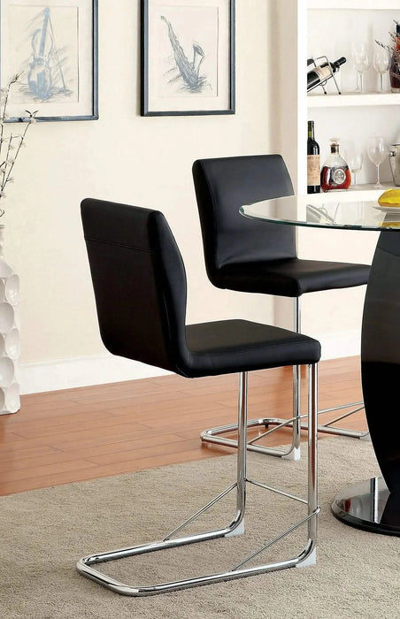 Modern Elegance Black Color Leatherette 2pcs Counter Height Dining Chairs Chrome Metal Legs Dining Room High Chairs Default -DTYStore