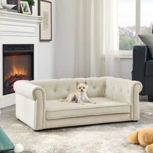 Modern Elegant Rectangle Pet Bed, Durable Elevated Dog Sofa, Beige Foam 40'*23'*14' Default -DTYStore