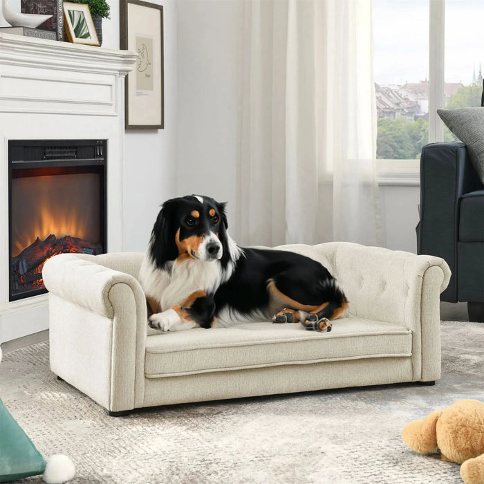 Modern Elegant Rectangle Pet Bed, Durable Elevated Dog Sofa, Beige Foam 40'*23'*14' - DTY Store