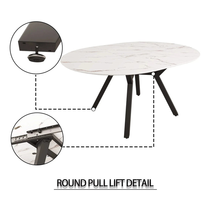 Modern Extendable White Circular Dining Table with MDF Top and Metal Legs for 4-6 Persons Default -DTYStore
