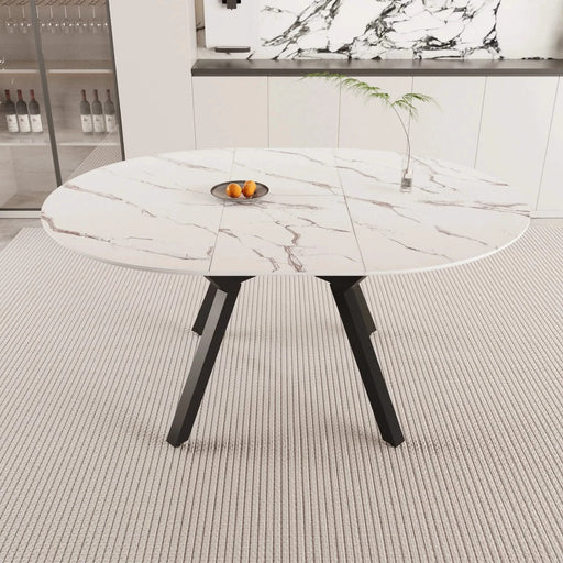 Modern Extendable White Circular Dining Table with MDF Top and Metal Legs for 4-6 Persons Default -DTYStore