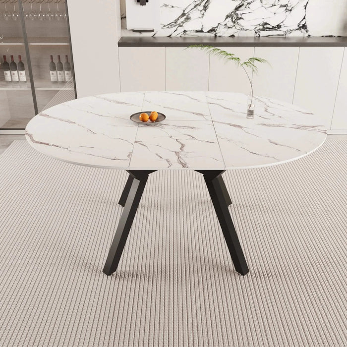 Modern Extendable White Circular Dining Table with MDF Top and Metal Legs for 4-6 Persons Default -DTYStore