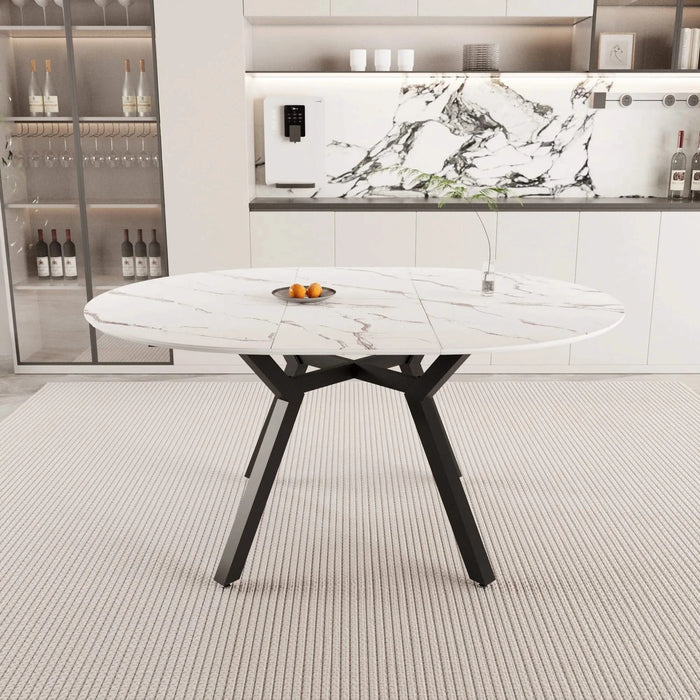 Modern Extendable White Circular Dining Table with MDF Top and Metal Legs for 4-6 Persons Default -DTYStore
