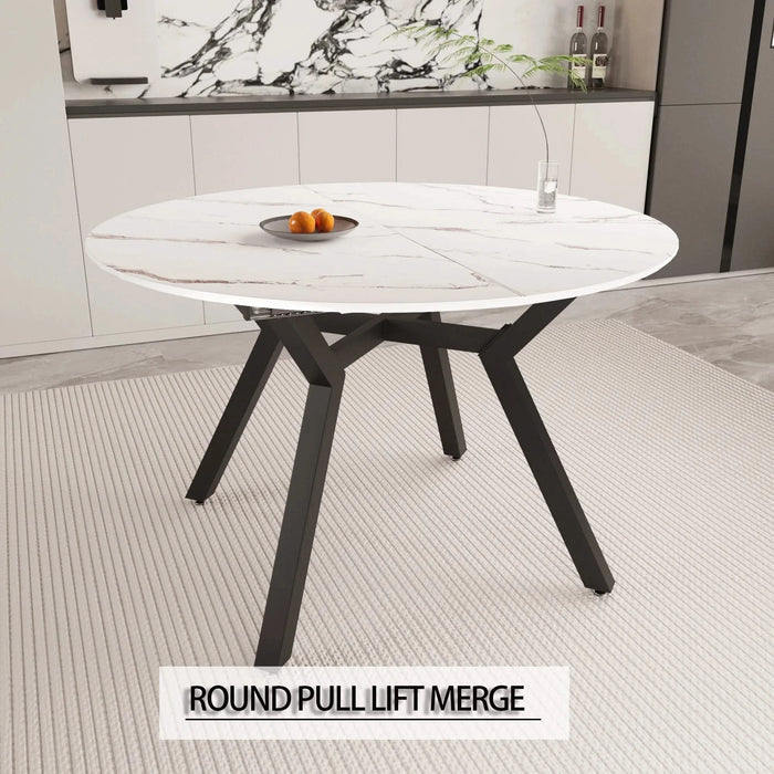 Modern Extendable White Circular Dining Table with MDF Top and Metal Legs for 4-6 Persons Default -DTYStore