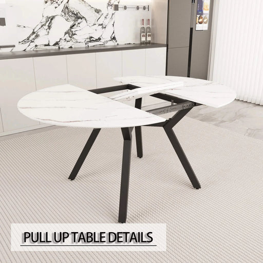 Modern Extendable White Circular Dining Table with MDF Top and Metal Legs for 4-6 Persons Default -DTYStore