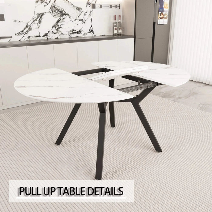 Modern Extendable White Circular Dining Table with MDF Top and Metal Legs for 4-6 Persons Default -DTYStore