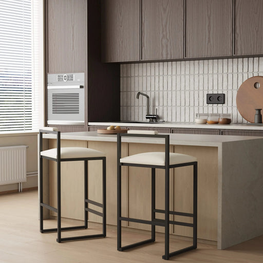 Modern Faux Leather Upholstered Bar Stools Set with Metal Frame in Beige for Counter or Kitchen Island Default -DTYStore
