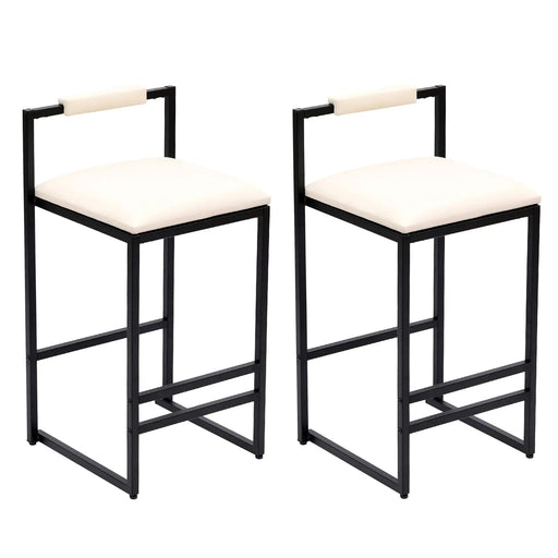 Modern Faux Leather Upholstered Bar Stools Set with Metal Frame in Beige for Counter or Kitchen Island Default -DTYStore