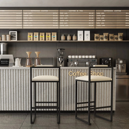 Modern Faux Leather Upholstered Bar Stools Set with Metal Frame in Beige for Counter or Kitchen Island Default -DTYStore