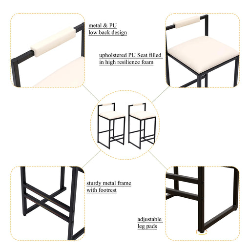 Modern Faux Leather Upholstered Bar Stools Set with Metal Frame in Beige for Counter or Kitchen Island Default -DTYStore