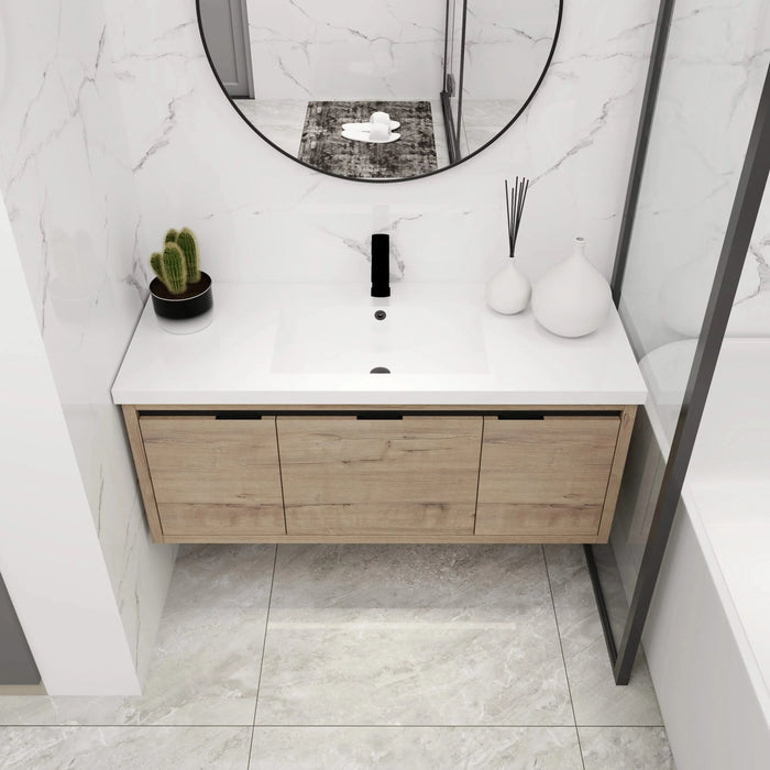 Modern Floating Bathroom Vanity Cabinet with Resin Sink, Soft Close Doors and Drawer, 48 Inch, Imitative Oak Default -DTYStore