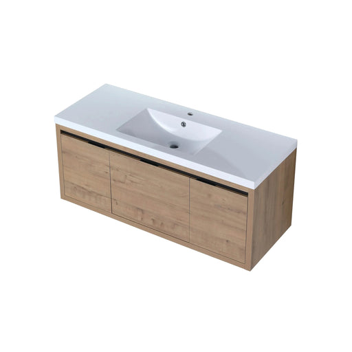 Modern Floating Bathroom Vanity Cabinet with Resin Sink, Soft Close Doors and Drawer, 48 Inch, Imitative Oak Default -DTYStore
