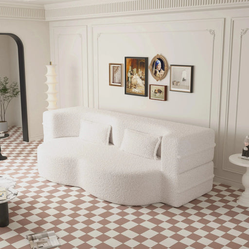 Modern Floor Sofa with 2 Pillows,Convertible Teddy Fabric Foam Filled Sleeper Sofa Bed,15 ' Full Size Folding Mattress for Living Room,Guest Bed,Playroom,no assembly required,Beige Default -DTYStore