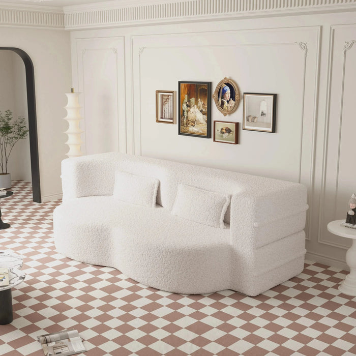 Modern Floor Sofa with 2 Pillows,Convertible Teddy Fabric Foam Filled Sleeper Sofa Bed,15 ' Full Size Folding Mattress for Living Room,Guest Bed,Playroom,no assembly required,Beige Default -DTYStore