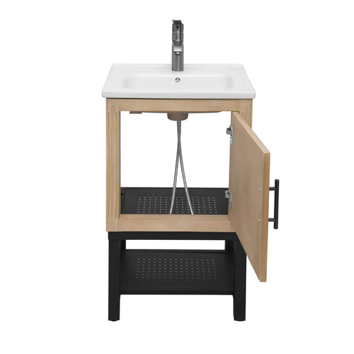 Modern Freestanding 20-Inch Natural Bathroom Vanity with White Ceramic Sink, Hot and Cold Faucet, 1-Door Cabinet & Open Iron Shelf, Magnesium Oxide and Iron Frame Default -DTYStore