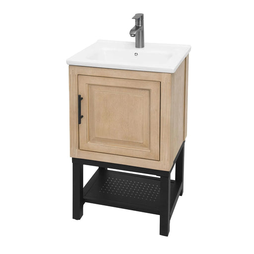 Modern Freestanding 20-Inch Natural Bathroom Vanity with White Ceramic Sink, Hot and Cold Faucet, 1-Door Cabinet & Open Iron Shelf, Magnesium Oxide and Iron Frame Default -DTYStore