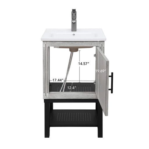 Modern Freestanding 20-Inch White Bathroom Vanity with White Ceramic Sink, Hot and Cold Faucet, 1-Door Cabinet & Open Iron Shelf, Magnesium Oxide and Iron Frame Default -DTYStore