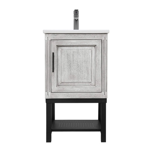 Modern Freestanding 20-Inch White Bathroom Vanity with White Ceramic Sink, Hot and Cold Faucet, 1-Door Cabinet & Open Iron Shelf, Magnesium Oxide and Iron Frame Default -DTYStore