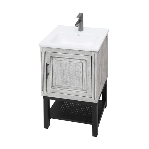 Modern Freestanding 20-Inch White Bathroom Vanity with White Ceramic Sink, Hot and Cold Faucet, 1-Door Cabinet & Open Iron Shelf, Magnesium Oxide and Iron Frame Default -DTYStore