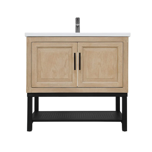 Modern Freestanding 36-Inch Bathroom Vanity with White Ceramic Sink, Hot and Cold Faucet, Storage Cabinet & Open Iron Shelf Default -DTYStore