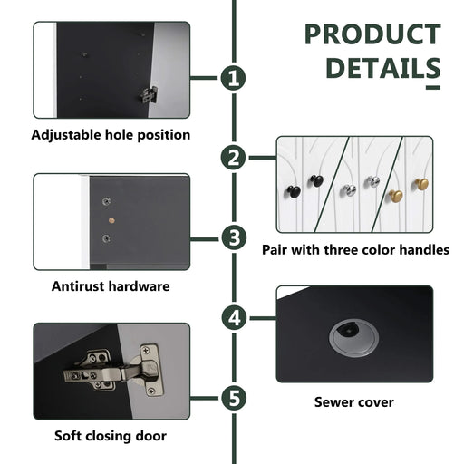 Modern Freestanding Bathroom Vanity White Resin Sink with Soft-Close Cabinet Doors in Plywood Default -DTYStore