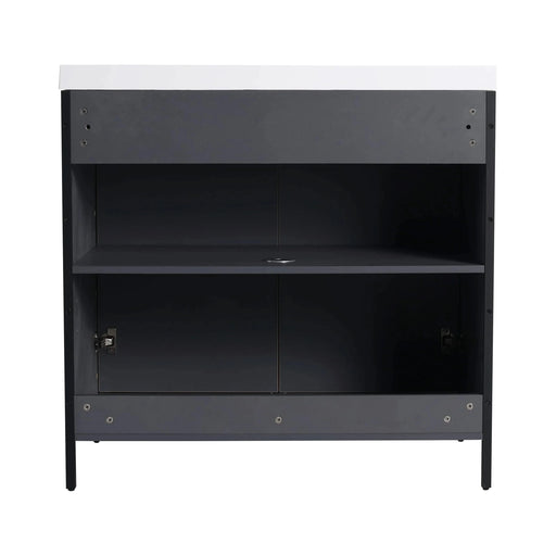 Modern Freestanding Bathroom Vanity with Resin Sink & Soft-Close Cabinet Doors, Light Coffee, Plywood, 36' Default -DTYStore