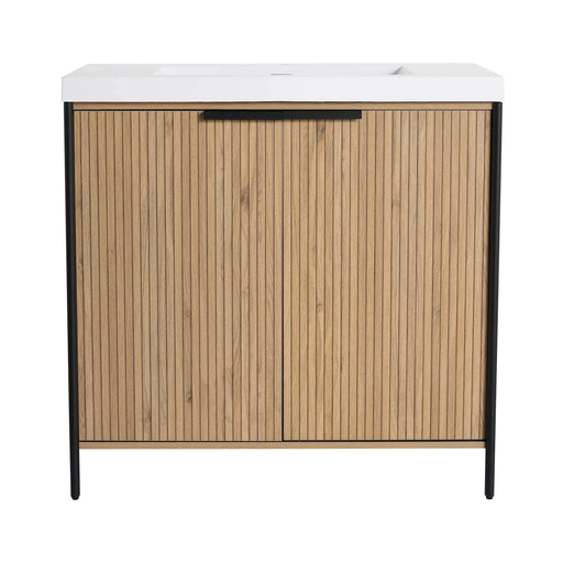 Modern Freestanding Bathroom Vanity with Resin Sink & Soft-Close Cabinet Doors, Light Coffee, Plywood, 36' Default -DTYStore