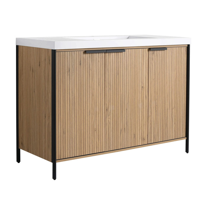 Modern Freestanding Bathroom Vanity with Resin Sink & Soft-Close Doors in Light Coffee Plywood, 48' Default -DTYStore