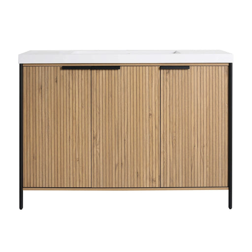 Modern Freestanding Bathroom Vanity with Resin Sink & Soft-Close Doors in Light Coffee Plywood, 48' Default -DTYStore