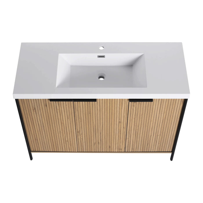 Modern Freestanding Bathroom Vanity with Resin Sink & Soft-Close Doors in Light Coffee Plywood, 48' Default -DTYStore