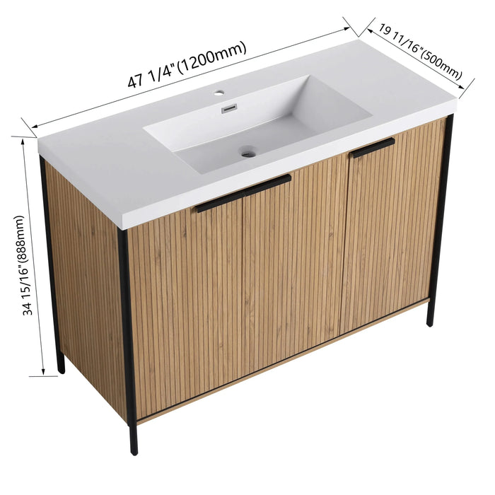 Modern Freestanding Bathroom Vanity with Resin Sink & Soft-Close Doors in Light Coffee Plywood, 48' Default -DTYStore